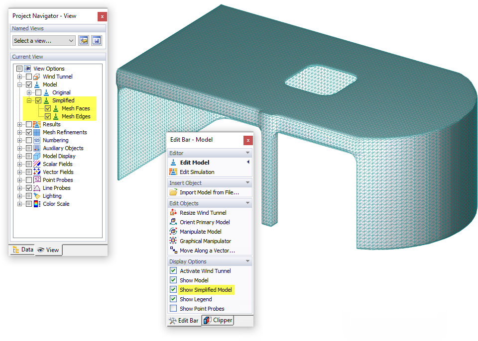 Opciones para mostrar un modelo simplificado en el navegador de vistas y panel